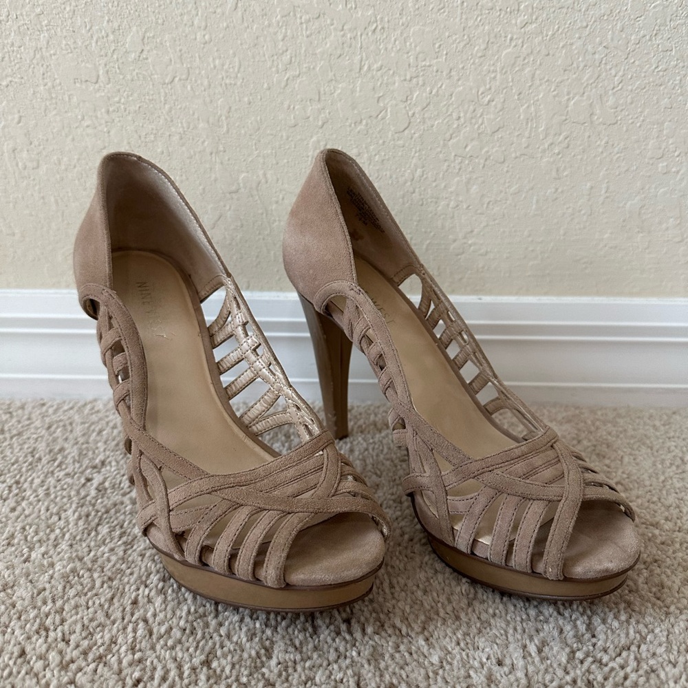 Nine West Tan Open-Toed Pumps